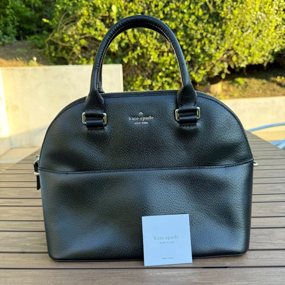 Kate Spade New York Black Leather Dome Satchel Shoulder‎ Bag WKRU6630